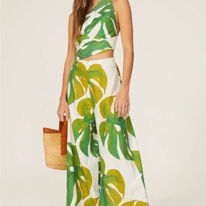 Farm Rio Monstera One-Shoulder Cut-Out Jumpsuit